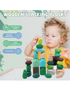 40 PCS Bloques de Construcción de Madera YHHYToy Tema Bosque 2