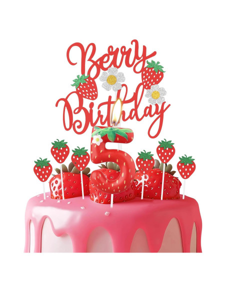Vela de Cumpleaños de Fresa 5 iNINGER - Adorno Pastel Fiesta