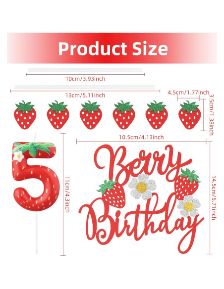 Vela de Cumpleaños de Fresa 5 iNINGER - Adorno Pastel Fiesta