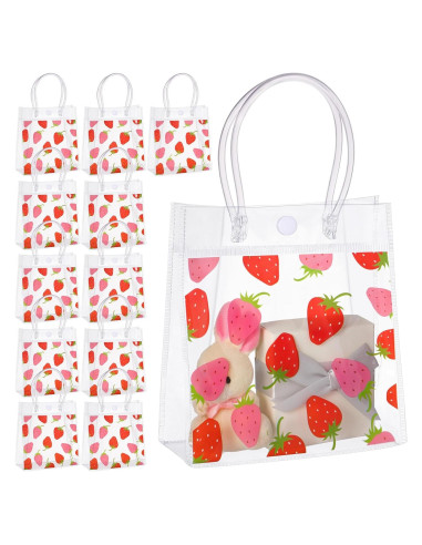 24 Bolsas de Regalo Transparentes PVC Tema Fresa 15x7x16cm