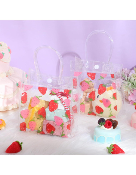 24 Bolsas de Regalo Transparentes PVC Tema Fresa 15x7x16cm