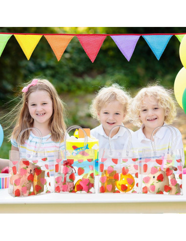 24 Bolsas de Regalo Transparentes PVC Tema Fresa 15x7x16cm