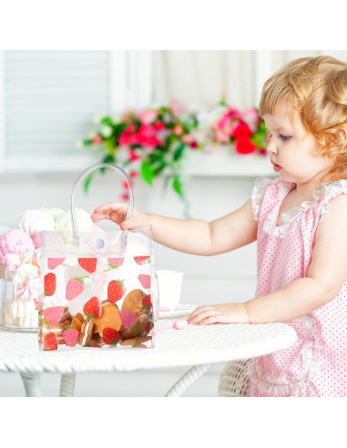 24 Bolsas de Regalo Transparentes PVC Tema Fresa 15x7x16cm