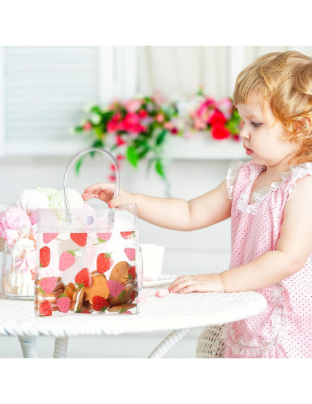 24 Bolsas de Regalo Transparentes PVC Tema Fresa 15x7x16cm