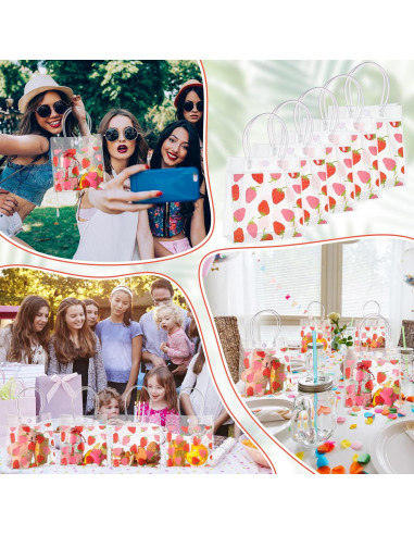 24 Bolsas de Regalo Transparentes PVC Tema Fresa 15x7x16cm
