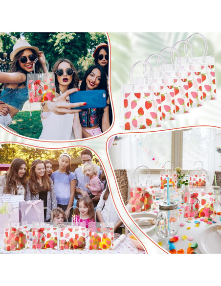 24 Bolsas de Regalo Transparentes PVC Tema Fresa 15x7x16cm