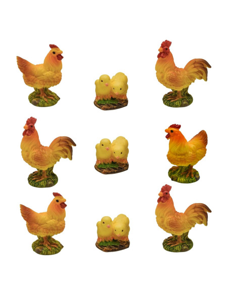 Figuras de Pollo Miniatura Pinenjoy - 9 Piezas de Resina 3-5 cm