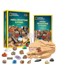 Kit de Excavación de Fósiles y Gemas National Geographic - 20 Especímenes