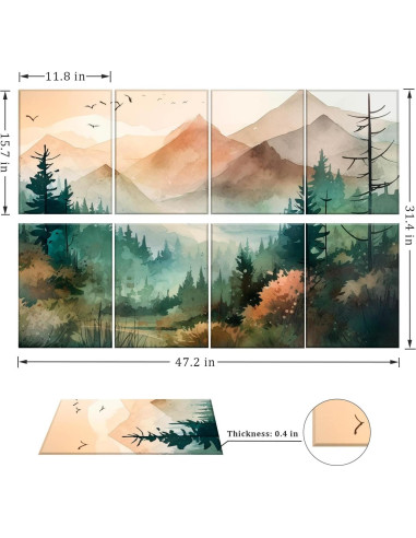 Paquete de 8 Paneles Acústicos Autoadhesivos 30x40 cm - Bosque de Montaña