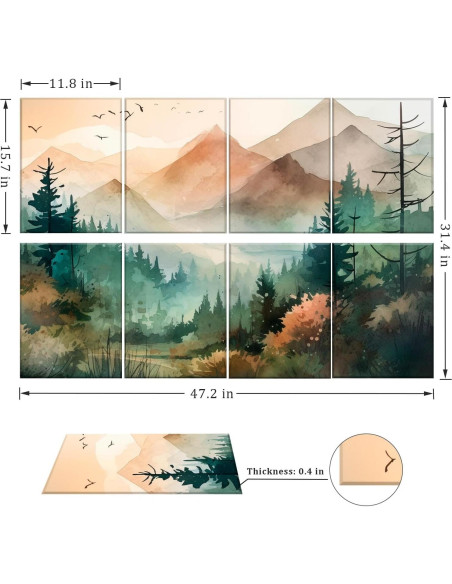 Paquete de 8 Paneles Acústicos Autoadhesivos 30x40 cm - Bosque de Montaña