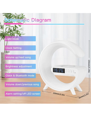 Altavoz Inalámbrico con Lámpara y Reloj LeeNabao Blanco