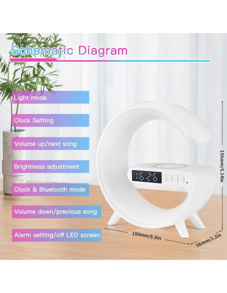 Altavoz Inalámbrico con Lámpara y Reloj LeeNabao Blanco