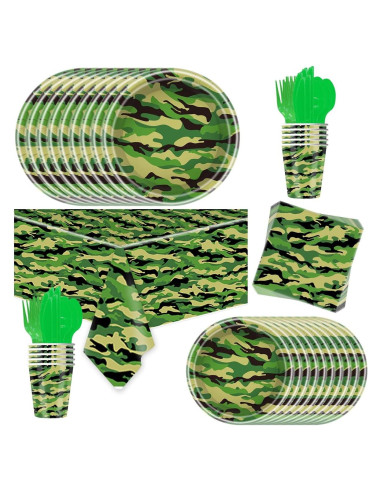 Conjunto de Vajilla de Fiesta Camuflaje 81 Piezas OU RUI