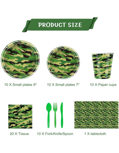 Conjunto de Vajilla de Fiesta Camuflaje 81 Piezas OU RUI