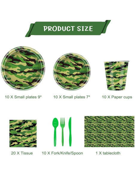 Conjunto de Vajilla de Fiesta Camuflaje 81 Piezas OU RUI