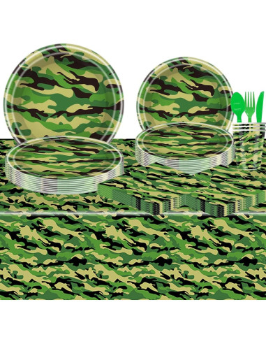Conjunto de Vajilla de Fiesta Camuflaje 81 Piezas OU RUI