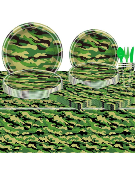Conjunto de Vajilla de Fiesta Camuflaje 81 Piezas OU RUI