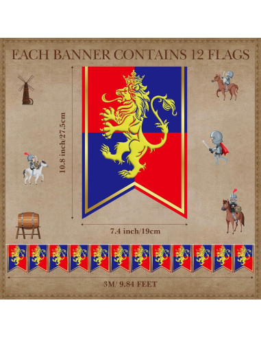 Banderines Medievales Hestya 5 Pcs 15.24m Decoración Fiesta