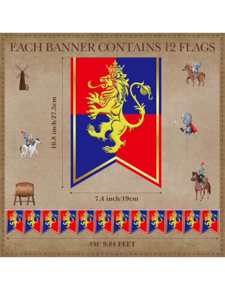 Banderines Medievales Hestya 5 Pcs 15.24m Decoración Fiesta