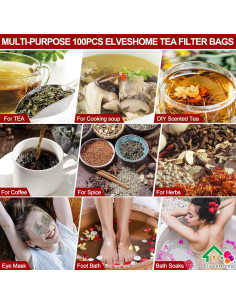 100 Bolsas de Filtro de Té Reutilizables ElvesHome 3x4" 2