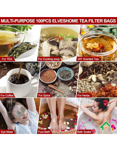 100 Bolsas de Filtro de Té Reutilizables ElvesHome 3x4"