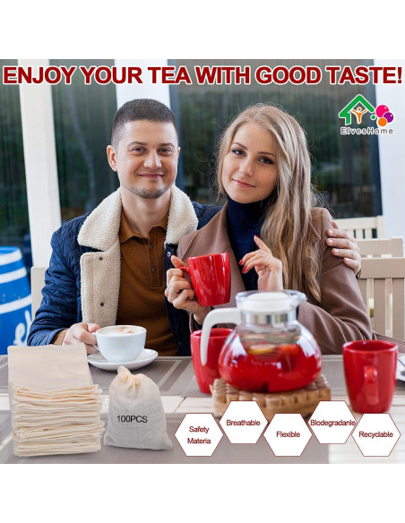 100 Bolsas de Filtro de Té Reutilizables ElvesHome 3x4"