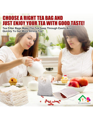 100 Bolsas de Filtro de Té Reutilizables ElvesHome 3x4"