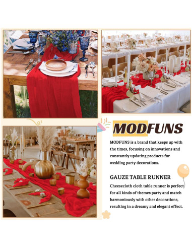 Corredor de Mesa de Gasa Roja MODFUNS 35" x 3.05m Elegante
