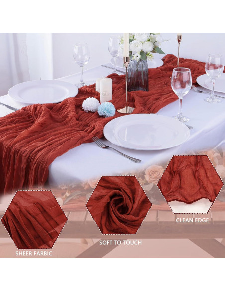 16PCS Cubre Mesa de Gasa Terracota 90x300cm para Eventos