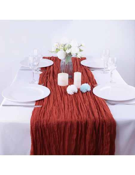 16PCS Cubre Mesa de Gasa Terracota 90x300cm para Eventos