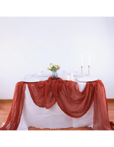 16PCS Cubre Mesa de Gasa Terracota 90x300cm para Eventos