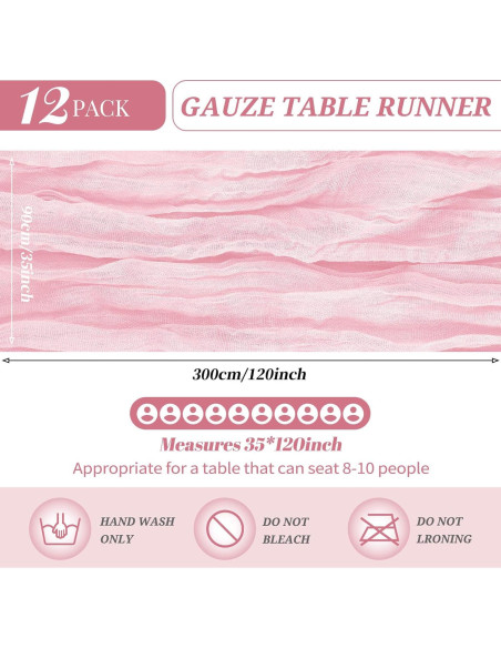 Caminos de Mesa de Gasa YMHPRIDE 12 Piezas Rosa Claro 89x305cm