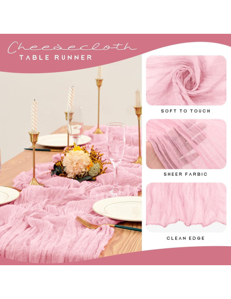 Caminos de Mesa de Gasa YMHPRIDE 12 Piezas Rosa Claro 89x305cm