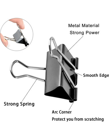 Clips de Carpeta Medianos KAKAMINA 60 Piezas Metal Negro
