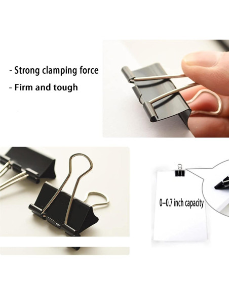 Clips de Carpeta Medianos KAKAMINA 60 Piezas Metal Negro Clips de Carpeta Medianos KAKAMINA 60 Piezas Metal Negro