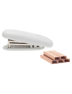 Grapadora Mini Blanca NatSumeBasics con 1000 Grapas Rosa