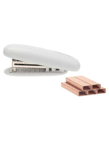 Grapadora Mini Blanca NatSumeBasics con 1000 Grapas Rosa