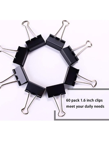 Clips de Carpeta Medianos KAKAMINA 60 Piezas Metal Negro
