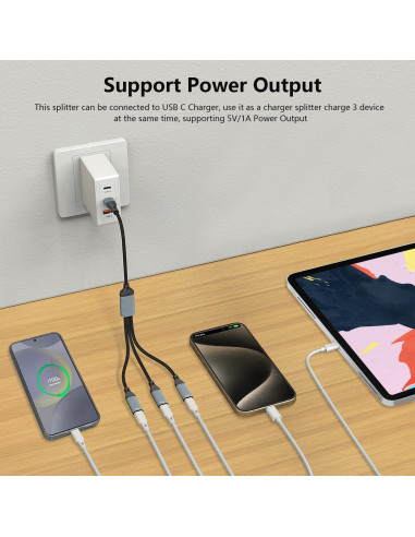 Divisor USB C a 3 USB C hembra Azddur - Compatible con iPad y MacBook