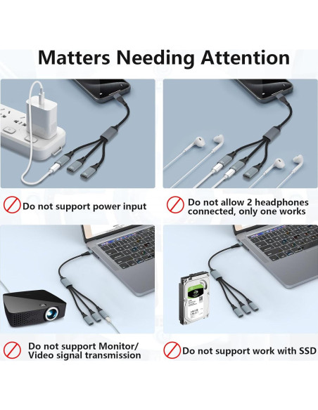 Divisor USB C a 3 USB C hembra Azddur - Compatible con iPad y MacBook
