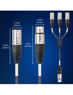 Cable Divisor XLR 1 a 3 Devinal 60 cm Micrófono Balanceado 2