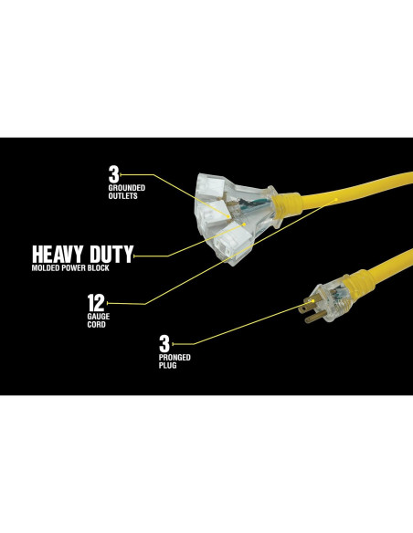Cable de Extensión Chaqueta Amarilla 2882 12/3 15A 2 Pies