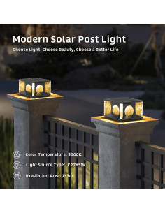Lámpara de Poste Solar PAKEDANDUN 20cm LED 3000K IP65 2