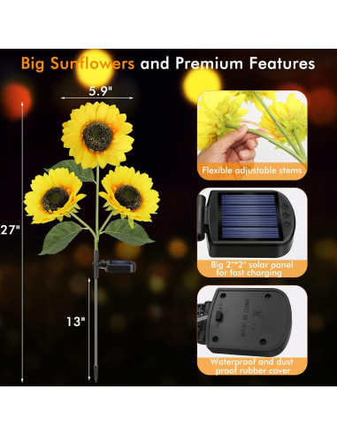 Luces Solares de Girasol Meagoo 800mAh para Jardín - 2 Piezas