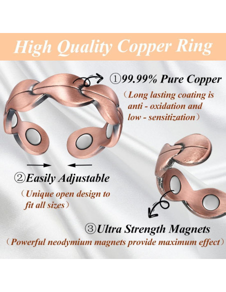 Anillos de Cobre Puro Cigmag 7X Ajustables para Mujeres - 2 Piezas Anillos de Cobre Puro Cigmag 7X Ajustables para Mujeres - 2 Piezas