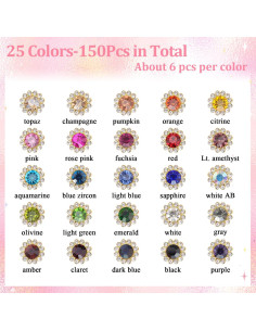 150 Strass de Coser en 25 Colores Mezclados - Cristal de Vidrio 2