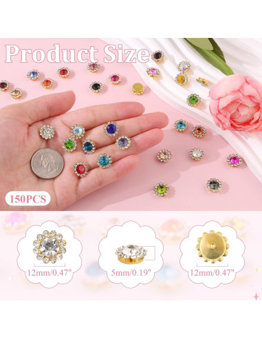 150 Strass de Coser en 25 Colores Mezclados - Cristal de Vidrio