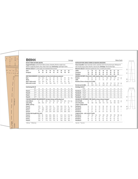 Kit de Patrón de Costura Pantalones Mujer Butterick B6944 Tallas 16-24