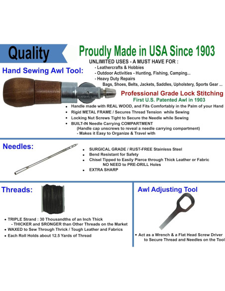 Awl de Costura Profesional Awl for All - Reparación de Cuero y Lona