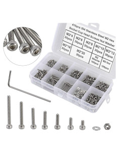 Kit 410 Pcs Tornillos de Cabeza Hexagonal M2 Acero Inoxidable 304